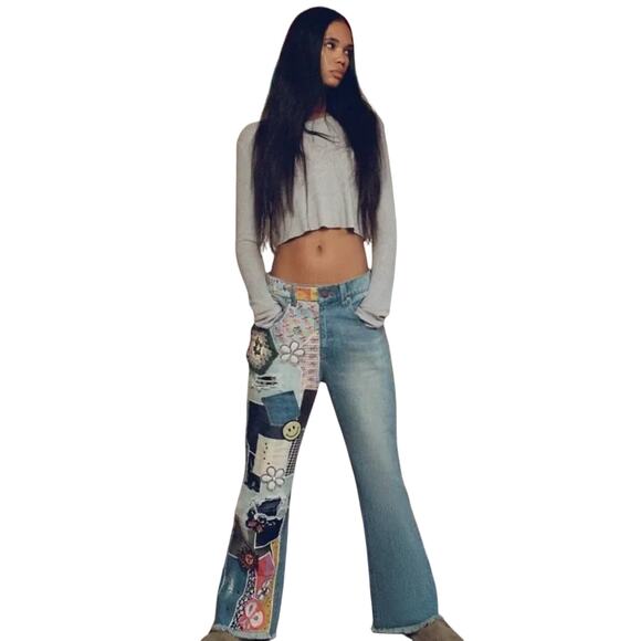BDG Urban Outfitters High Waist Flare Jeans Patch Crochet, Size 30, New with Tag - Picture 7 of 16